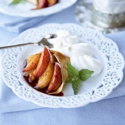 Buttered Crepes with Caramel Ontario Peaches