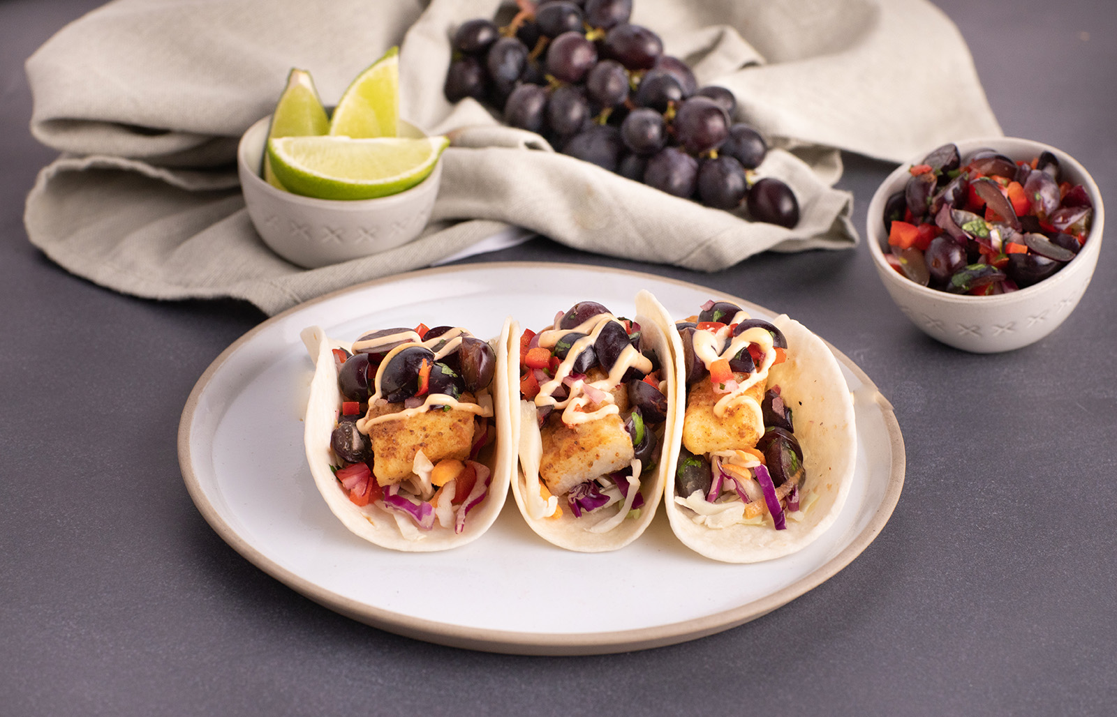 Fish Tacos with Jupiter™ Grapes Pico De Gallo