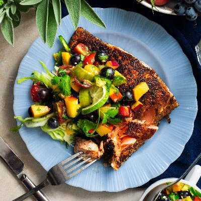 Blackened Salmon Fillets with Nectarine and Blue Grape Salsa