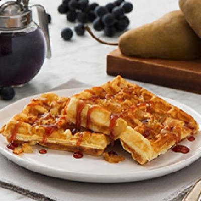 Bosc Pear Waffles with Coronation Grape Syrup 