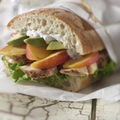 Layered Ontario Peach and Chicken Ciabatta Loaf