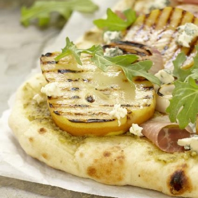 Ontario Pear Prosciutto Grilled Pizza