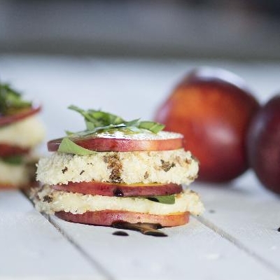 Ontario Nectarine, Basil and Fried Mozzarella Stacks