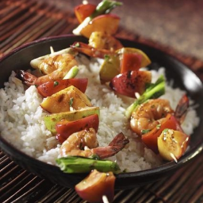 Thai Shrimp and Ontario Peach Skewers 