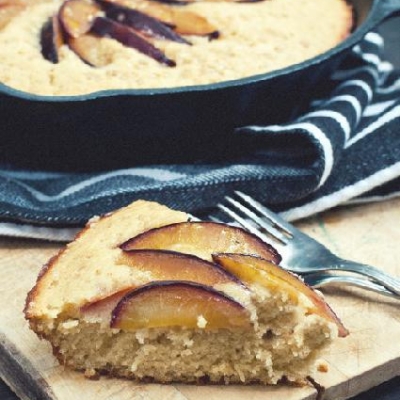 Brown Butter Blue Plum Skillet Cake