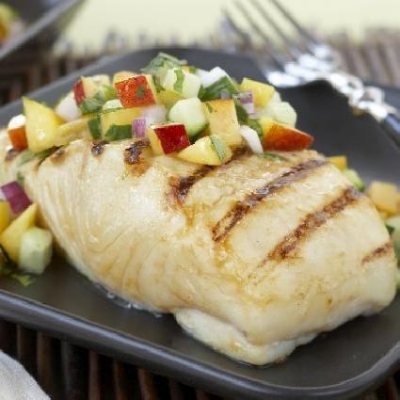 Halibut with Zesty Ontario Peach Salsa