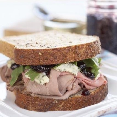 Roast Beef Blue Cheese and Ontario Coronation Grape Jam Sandwich